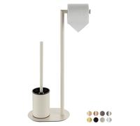Ensemble de salle de bains couleur crème, ensemble de salle de bains en acier inoxydable comprenant un porte-papier hygiénique, une brosse de toilettes et un porte-papier hygiénique sur pied