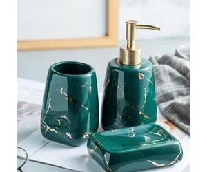 Ensemble de salle de bains de luxe, 3/4/5 pièces, ensemble moderne en céramique mosaïque couleur marbre, pour le salon, la chambre à coucher, l'appartement, vert foncé, 3 pièces.