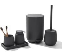 Ensemble de salle de bains gris, accessoires de rangement pour salle de bains, comprenant une poubelle, une brosse de toilettes, un porte-savon et un gobelet à brosse à dents, plateau de service (gris