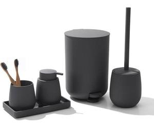 Ensemble de salle de bains gris, accessoires de rangement pour salle de bains, comprenant une poubelle, une brosse de toilettes, un porte-savon et un gobelet à brosse à dents, plateau de service (gris