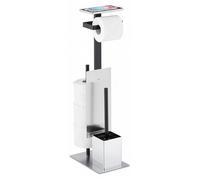 Ensemble de salle de bains Relaxdays, porte-papier hygiénique, brosse de toilettes et support, tablette, dimensions : 69 x 26 x 18 cm, argent/noir
