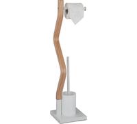 Ensemble de salle de bains Relaxdays, porte-papier hygiénique sur pied, brosse de toilettes avec support, 75 x 18,5 x 18,5 cm, blanc/naturel