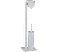 Ensemble de salle de bains Relaxdays, porte-papier hygiénique sur pied, brosse de toilettes avec support, acier, dimensions : 72 x 20 x 20 cm, blanc