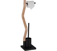 Ensemble de salle de bains Relaxdays, porte-papier hygiénique sur pied, brosse de toilettes avec support, 75 x 18,5 x 18,5 cm, noir/naturel