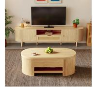 Ensemble de salon 2 pièces - MODERNLUXE - Table basse relevable - Meuble TV - 2 tiroirs et 2 portes - Naturel