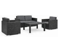 Ensemble de salon 4 pièces imitation rotin, couleur anthracite – Ensemble de meubles de jardin comprenant 2 fauteuils, une banquette 2 places et une table, idéal pour balcon et terrasse