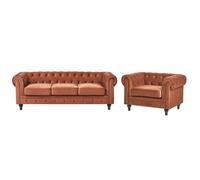 Ensemble de salon 4 places CHESTERFIELD Velours Marron doré