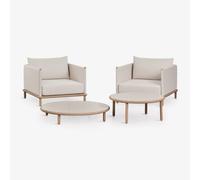 Ensemble de salon avec 2 fauteuils et 2 tables basses rondes en bois d'acacia Olivia Blanc Gardenia Acacia Marron Clair