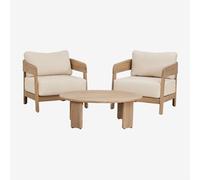 Ensemble de salon avec 2 fauteuils et table basse en bois d'acacia Uleno Acacia Marron Clair