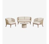 Ensemble de salon avec canapé 2 places, 2 fauteuils Capri et table basse ronde Ø75 cm en ciment Layana Beige Crème