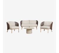 Ensemble de salon avec canapé 2 places, 2 fauteuils Capri et table basse ronde Ø75 cm en ciment Layana Marron Chocolat