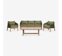 Ensemble de salon avec canapé 3 places, 2 fauteuils et table basse en bois d'acacia Dubai Acacia Rustique Marron