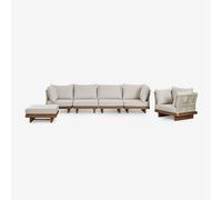 Ensemble de salon avec canapé modulable 4 pièces avec 2 fauteuils d'angle, fauteuil et pouf en bois d'acacia Dailin Brun Acacia