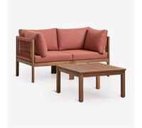 Ensemble de salon avec canapé modulaire 2 pièces avec accoudoirs et table basse en bois d'acacia Branson Terracotta - Brun Acacia