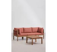 Ensemble de salon avec canapé modulaire 3 pièces avec accoudoirs et table basse en bois d'acacia Branson Terracotta - Brun Acacia