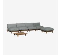 Ensemble de salon avec canapé modulaire inclinable 4 pièces, table basse et pouf en bois d'acacia Brina Gris Anthracite
