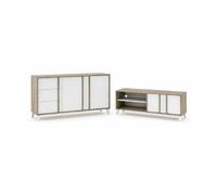 Ensemble de salon Buffet + Meuble TV Style Scandinave - coloris Chêne Clair et Blanc