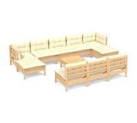 Ensemble de salon de jardin 11 pièces vidaXL avec coussins crème, en bois de pin