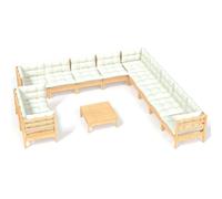 Ensemble de salon de jardin 12 pièces vidaXL avec coussins crème, en bois de pin massif