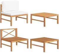 Ensemble de salon de jardin 2-TLG, avec coussins crème. Ensemble de mobilier de jardin en teck, idéal pour balcon, terrasse et espaces extérieurs. Comprend une partie centrale et une table
