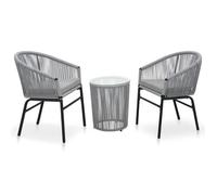 vidaXL Set bistro 3 pièces PE-Rattan avec coussins Gris