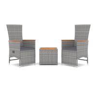 Ensemble de salon de jardin 3 pièces vidaXL, en rotin synthétique gris et bois d'acacia massif