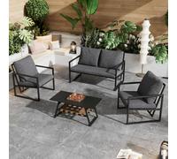 Ensemble de salon de jardin 4 pièces pour 4 personnes, en acier galvanisé et résine tressée, avec table basse et coussins de 8 cm, noir