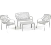 Ensemble de salon de jardin comprenant une banquette deux places, deux fauteuils et une table en résine renforcée de fibre de verre – design moderne, robuste et imperméable, idéal pour le jardin, la t