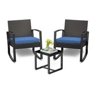 Ensemble de salon de jardin en rotin Bealife de 3 pièces - Bleu - Pour jardin, véranda et balcon