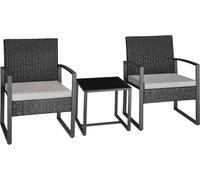 Ensemble de salon de jardin en rotin Granada avec table pour 2 personnes Noir - gris clair/noir