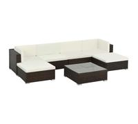 Ensemble de salon de jardin en rotin PE, bronze, 2 canapés d'angle, 2 canapés centraux, table basse, poufs, 6 coussins d'assise et 6 dossiers modulaires.