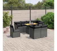 Ensemble de salon de jardin en rotin PE noir, table basse avec plateau réglable, coussins de siège, housse de lavage, modulaire