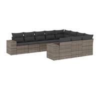 Ensemble de salon de jardin modulaire 10 pièces, poly rotin gris, acier poudré, 22 coussins déhoussables lavables polyester, résistant aux UV