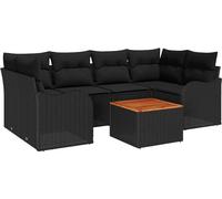 Ensemble de salon de jardin modulaire 7 pièces, poly rotin noir, cadre acier, résistant aux UV, avec fonction de rangement intégrée