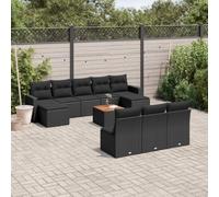 Ensemble de salon de jardin modulaire en rotin noir PE, coussins de jardin avec housse amovible, table d'appoint en bois d'acacia