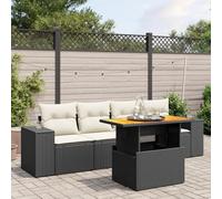 Ensemble de salon de jardin modulaire en rotin noir PE, table basse avec plateau réglable, coussins de siège épais avec housse amovible pour le lavage