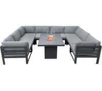 Salon De Jardin En Aluminium - Canapé D'angle Modulable & Coussins Amovibles ¿ Table Foyer Au Gaz ¿ 9 Pièces 8 Personnes ¿ Terrasse Véranda Patio Coin Repas D'extérieur [Housse De Pluie Incluse] Gris