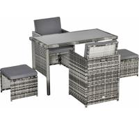 Ensemble de salon de jardin Outsunny en polyrotin 5 pièces pour 4 personnes – Ensemble de mobilier de jardin comprenant une table à manger, des chaises et des tabourets – Salon de jardin résistant aux