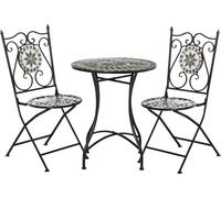 Ensemble de salon de jardin Outsunny pour 2 personnes – Ensemble de mobilier de balcon comprenant une table en mosaïque et des chaises pliantes en métal, carreaux en céramique, ensemble de terrasse po