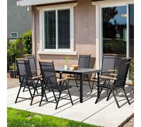 Ensemble de salon de jardin pliable Outsunny pour 6 personnes – Ensemble de mobilier de jardin comprenant 1 table et 6 chaises, en maille d'aluminium, pour terrasse et jardin, noir
