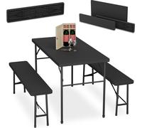 Ensemble de salon de jardin pliable Relaxdays, ensemble de 3 pièces comprenant un banc de brasserie et une grande table, pour le jardin ou les fêtes, aspect rotin, noir