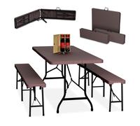 Ensemble de salon de jardin pliable Relaxdays, ensemble de 3 pièces comprenant un grand banc et une grande table, pour le jardin, 180 cm, marron