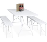 Ensemble de salon de jardin pliable Relaxdays, ensemble de 3 pièces comprenant un grand banc et une grande table, pour le jardin ou les fêtes, aspect bois, blanc