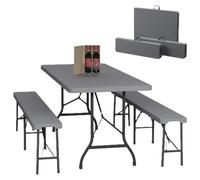 Ensemble de salon de jardin pliable Relaxdays, ensemble de 3 pièces comprenant un grand banc et une grande table, pour le jardin, 180 cm, gris