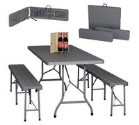 Ensemble de salon de jardin pliable Relaxdays, ensemble de 3 pièces comprenant un grand banc et une grande table, pour le jardin ou les fêtes, aspect bois, gris