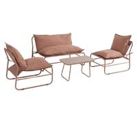 Ensemble de salon de jardin pour 4 personnes, comprenant des fauteuils, de la marque Mobili, modèle Rebecca, en métal et polyester, de couleur marron moka