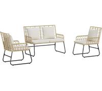 Ensemble de salon de jardin vidaXL, 3 pièces, en polyrotin marron et crème