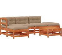 Ensemble de salon de jardin vidaXL, 5 pièces, en bois massif de pin, avec plateau en bois verni