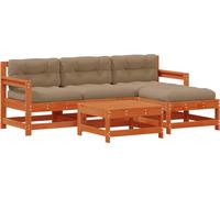 Ensemble de salon de jardin vidaXL, 5 pièces, en bois massif de pin, avec plateau en bois verni