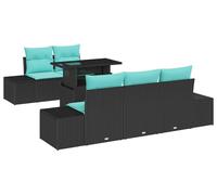 Ensemble de salon de jardin vidaXL, 6 pièces, couleur noire et bleue, en résine tressée (polyrotin), pour 5 personnes